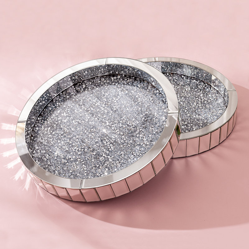 Glass Table Tray Mirrored Vanity Tray 35cm Set Of 2