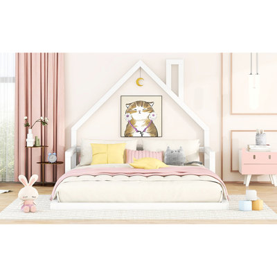Lit double au sol en bois avec tête de lit Sweet House