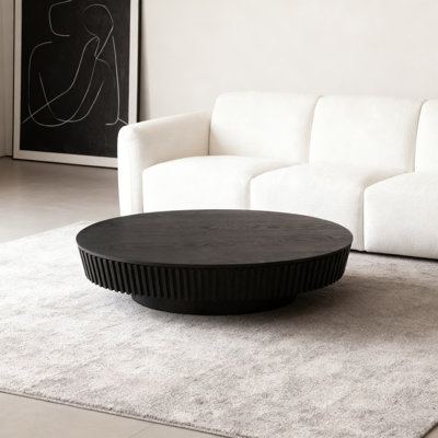 47'' Oval Coffee Table With Storage Solid Wood Veneered Modern Coffee Table Accent Tea Table For Living Room, Bedroom, Apartment Or Office, Black