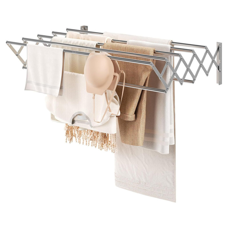 Foldable Clothes Airer Wall Mounted, Silver