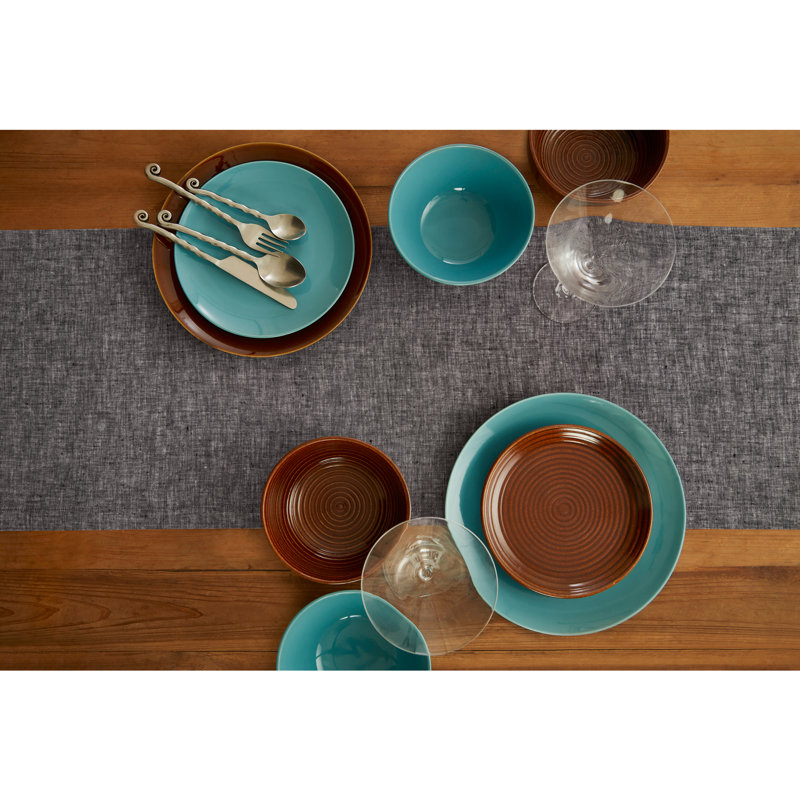 100% Pure Linen Table Runner - Athena, 90" x 14", Chambray Black