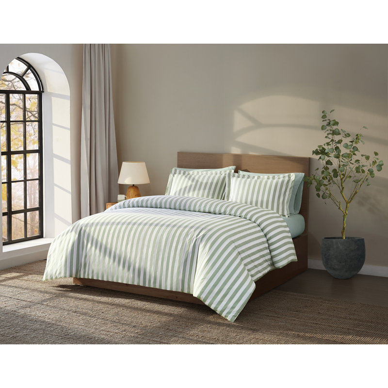 Brooklyn Loom Levi Stripe Comforter Set, White/Sage Green, Twin Comforter + 1 Standard Sham