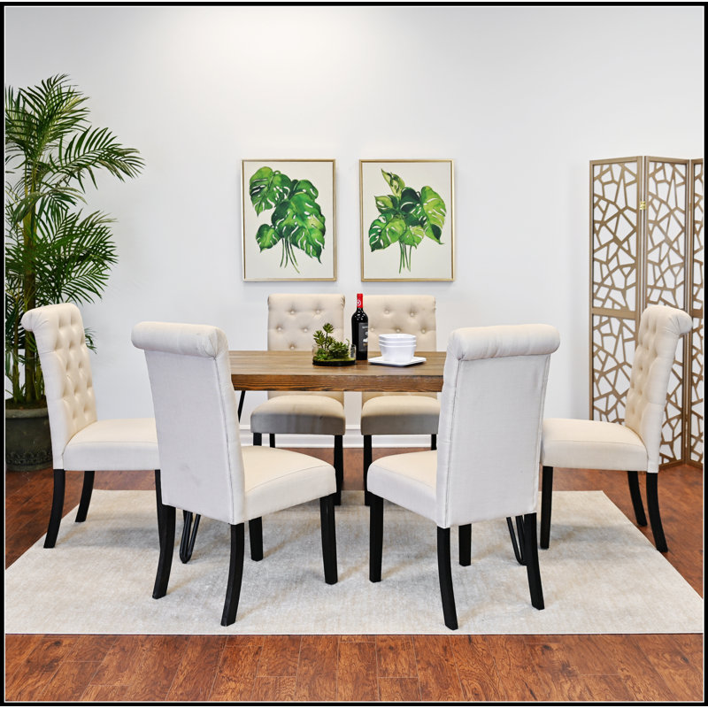 Ensemble de salle à manger 7 pièces avec table en épingle à cheveux élégante et chaises confortables, pour les espaces modernes et compacts.