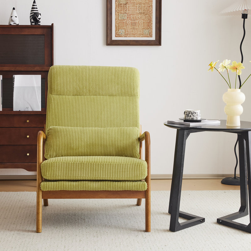 Lemley 25.6'' W Solid Wood Armchair with Lumbar Support , Green Corduroy