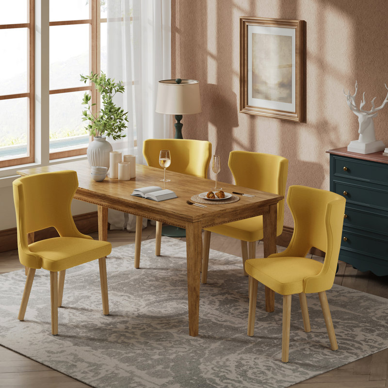 Piscoya 21.5''W Mid-century Modern Upholstered Dining Chairs With Solid Wood Legs (Set of 4), Yellow