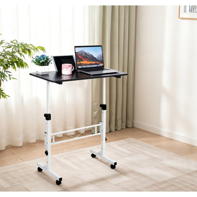 Mobile Standing Desk with Wheels, Adjustable Height 31"-43" Small Portable Laptop Table, 32" x 16" White for Home Office & Classroom