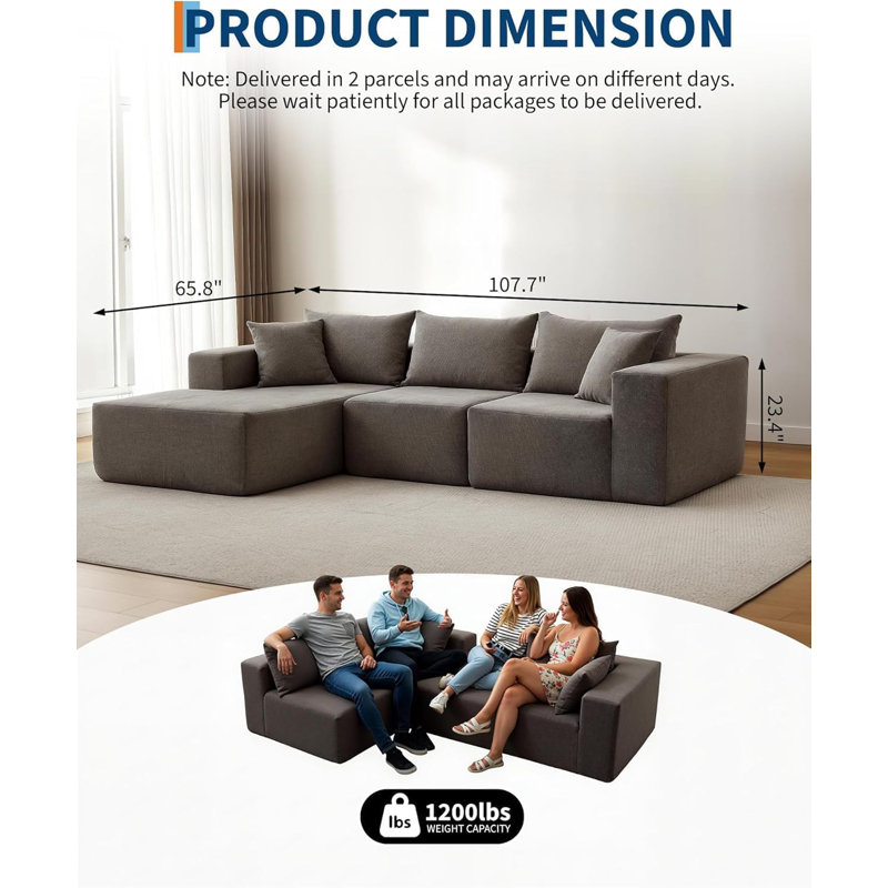 3 Seater Sectional, Gray