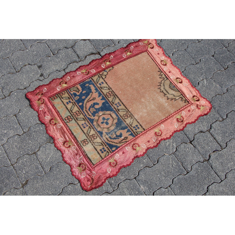 Tapis turc antique orange vif - Petit tapis bohème rétro parfait pour le décor d'un vestibule