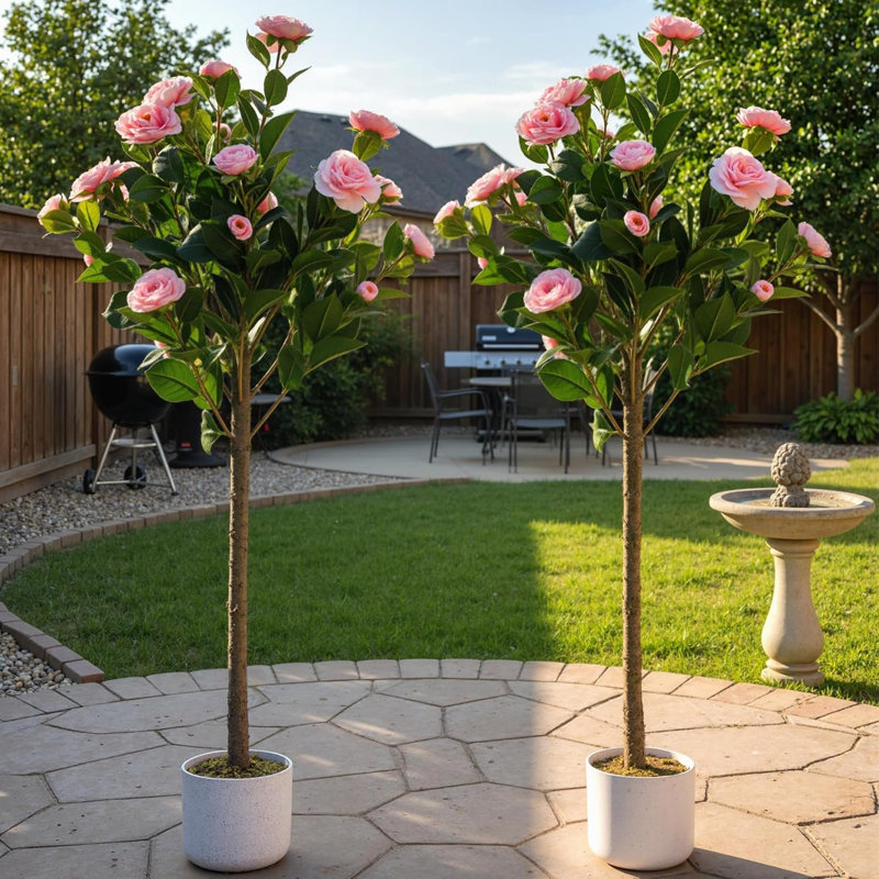 Arbre de camélia artificiel en pot pour le bureau extérieur, 1
