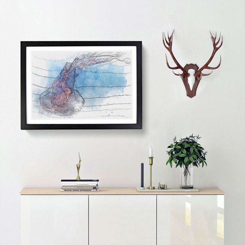 Pink and Blue Jellyfish - Picture Frame Graphic Art Print, 27cm H x 36cm W x 2cm D, Black Framed