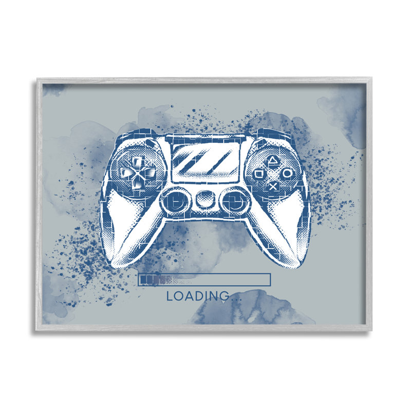 Manette de jeu rétro, symbole de chargement bleu moucheté par Ziwei Li - impression, H 24 po x l 30 po