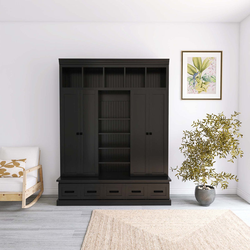 Arbre d'entrée 78,7 '' noir avec capacité de rangement généreuse et tablettes réglables, Noir
