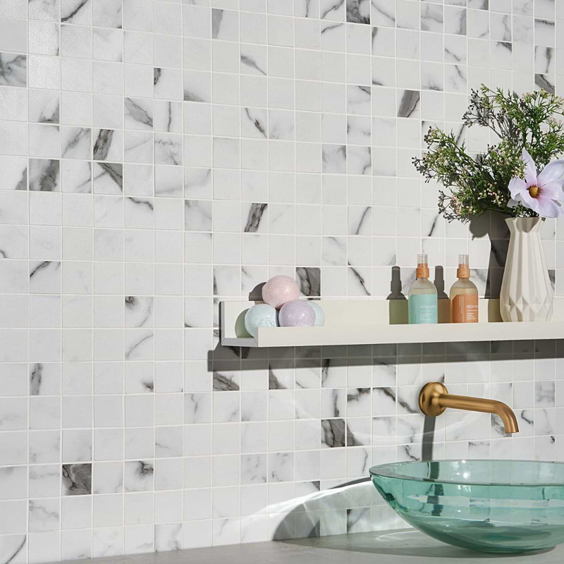 Dreamstone 2X2 Matte Porcelain Mosaic, Dolomite Snow Matte
