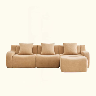 Boneless Sofa,3 Seat High-Quality Teddy Fabric,Anti-Slip Design,No Assembly Curved Armrests Streamlined Design,Assembly Chaise 32D High Density Sponge For Living Rooms Bedrooms