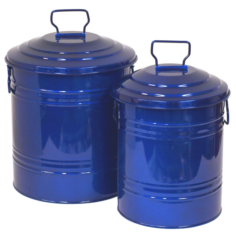 Contenants de rangement en acier galvanisé émaillé, ensemble de deux., Bleu verni