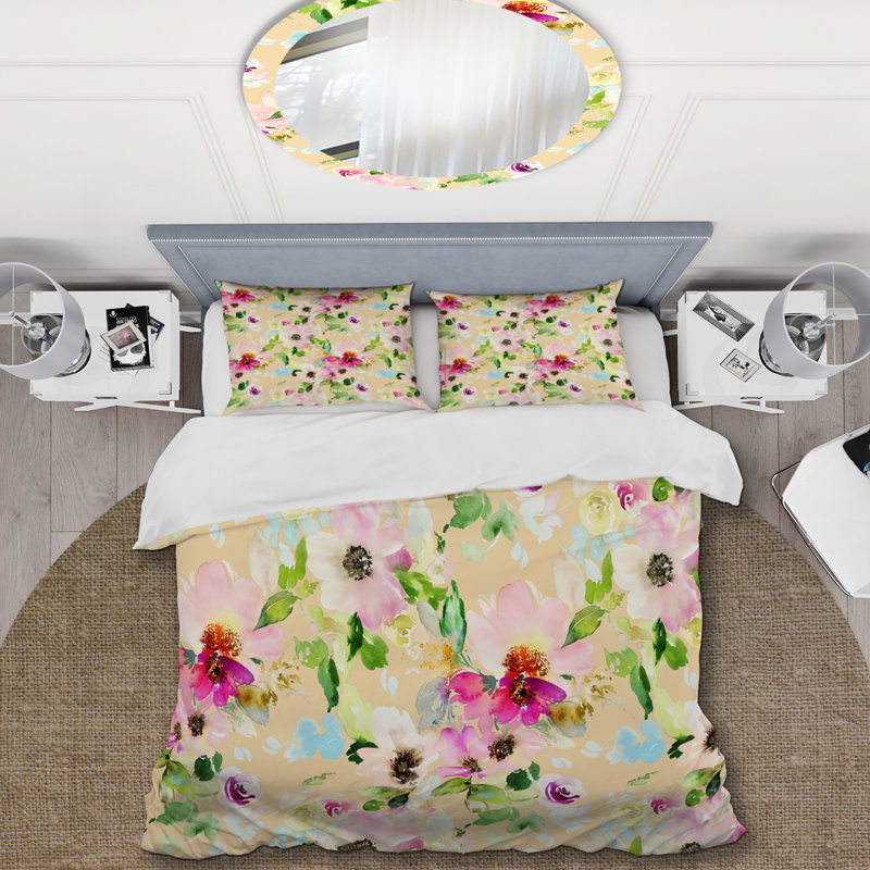 Fleurs multicolores - ensemble de housse de couette floral - microfibre de polyester