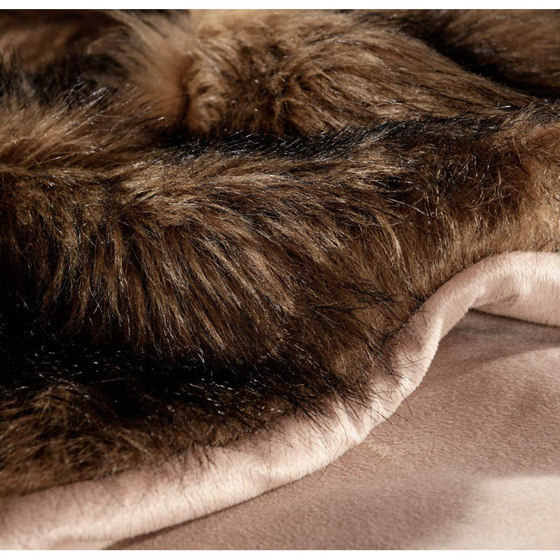 Queen Size Brown Faux Fur Throw Blanket