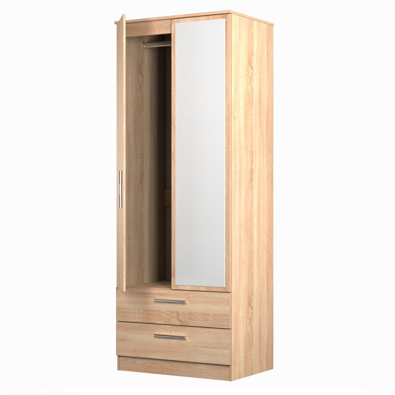 Bhaga 2 Door 2 Drawer Mirrored Robe , Black Matt