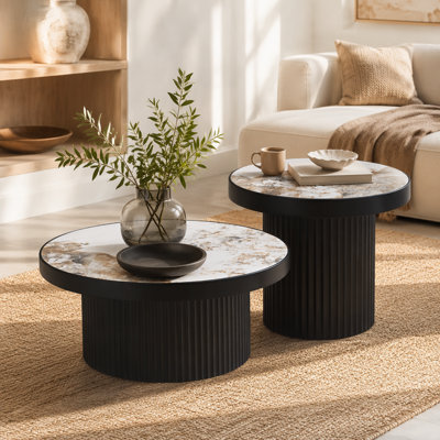 Ensemble de 2 tables basses, table basse ronde en panneau de fibres à densité moyenne pour le salon