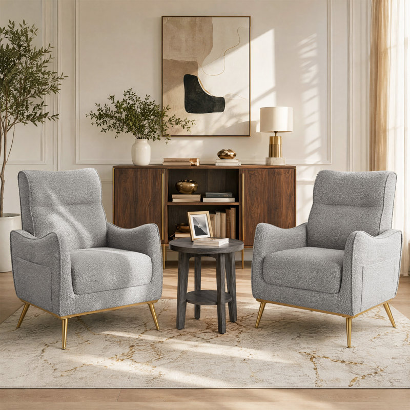 Ensemble de 3 fauteuils d'appoint rembourrés avec table d'appoint, Beige