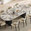 Table de salle à manger 78 "de luxe en faux marbre 6-8 personnes, double colonne romaine avec pieds noirs et table de cuisine minimaliste moderne pour le salon-338527381-353320131-356112364