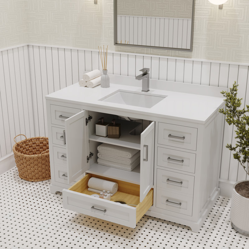 Maya 48'' White Pinewood Bathroom Vanity Base with Drawers