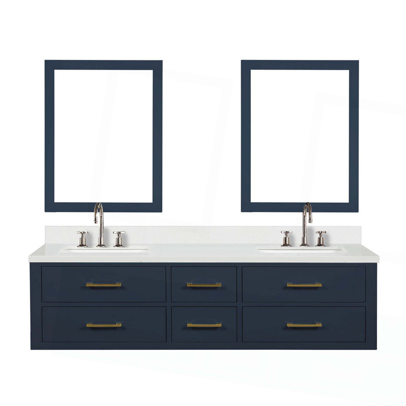 Ensemble de meuble-lavabo double avec robinet, miroirs et tiroirs