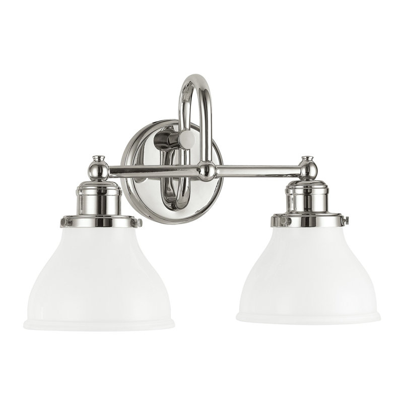 Éclairage pour salle de bain à intensité variable 2 lumières Carney, Nickel poli, Lait