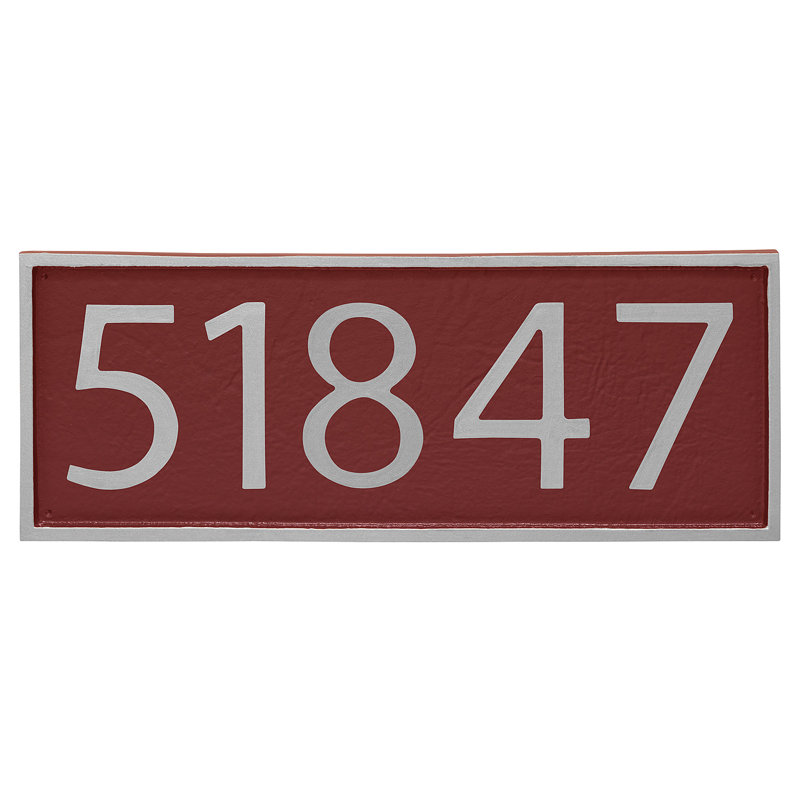 Plaque d’adresse murale sur 1 ligne, Argent, Rouge
