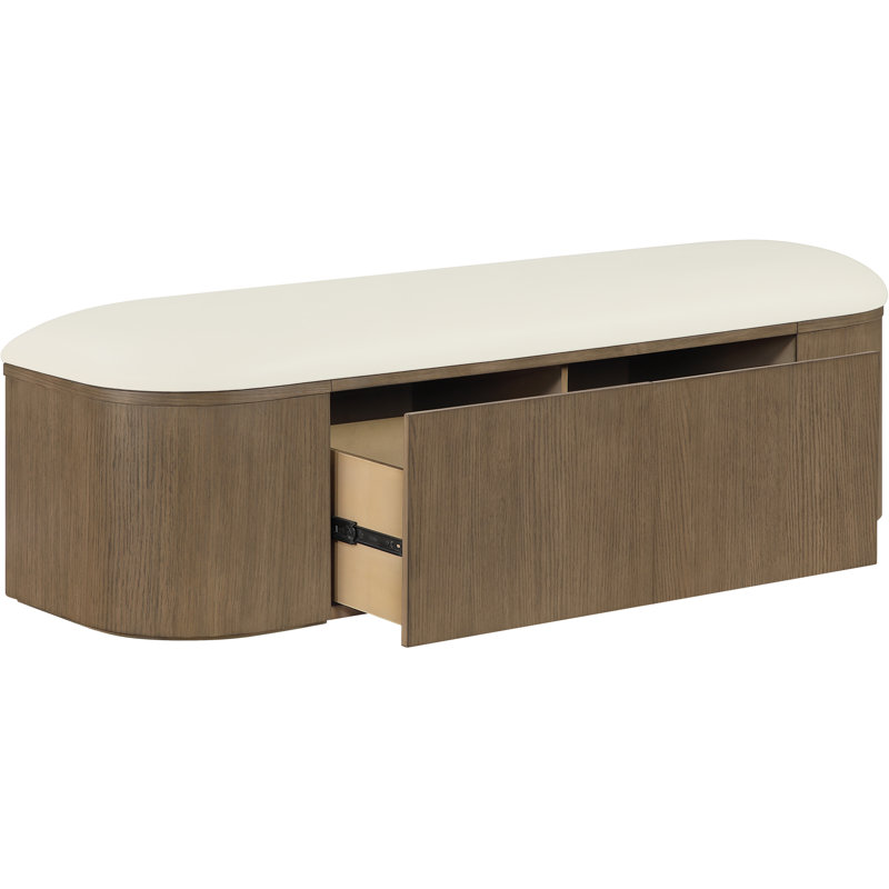 Banc de rangement en cuir Velden, Crème, Brun