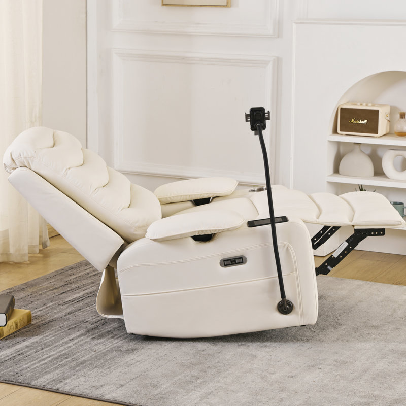 Power Nursery Recliner With Heat & Lumbar Support,  Swivel Gliders With Adjustable Armrests, Rocking Chair With Smart Cup Holder & Wireless Charging Stand For Nursing