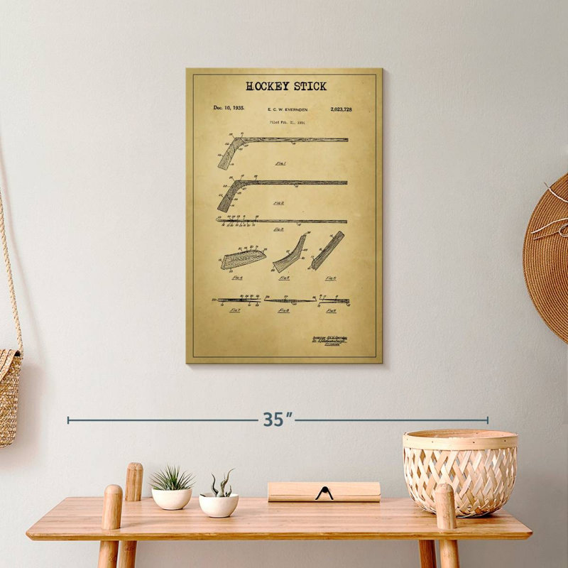 «Hockey Stick», reproduction de brevet sur toile, L 24 po x H 16 po