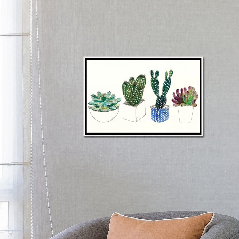 « four plantes grasses ii » par melissa wang-, reproduction d’art, H 18 po x l 26 po x P 1,5 po, Toile blanche encadrée