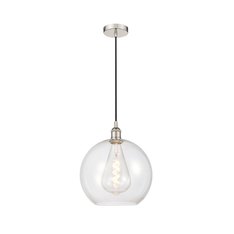 Luminaire suspendu simple à 1 lumière Ralph, Transparent, Nickel poli, H 13,63 po x l 11,75 po x 11,75 po
