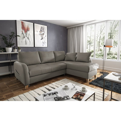 Alvaretta Leather Corner Sofa with Sleeping Function and Underseat Storage 
