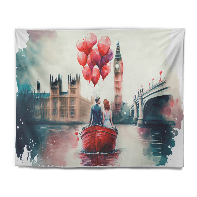 Tapisserie «Couple romantique sur l'eau II» en polyester, H 32 po x l 39 po
