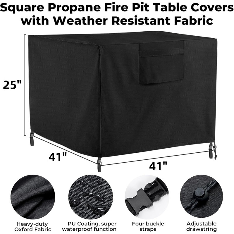 Couvre-foyer carré noir enduit de polyuréthane 420D, imperméable avec évent / poignées / boucles, L 41 po x l 41 po x H 25 po