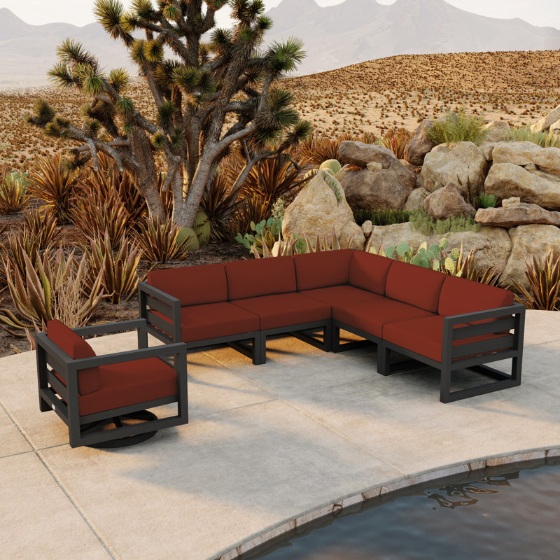 Avion 6 Piece Sectional Set With Swivel, Canvas Charcoal Sunbrella® Canvas, Slate