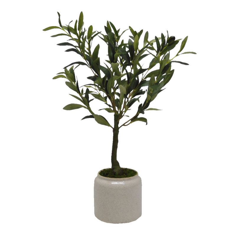21.5 inch Green Artificial Olive Tree in White Pot
