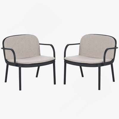 Fauteuil club d'extérieur en PP, structure noire avec coussin beige, ensemble de 2