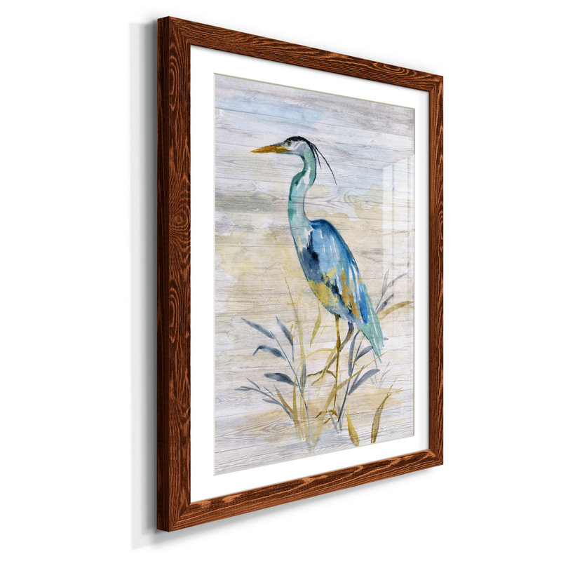Blue Heron II - reproduction d'art, H 44 po x l 31 po x P 1 po, Papier avec cadre érable, Blanc