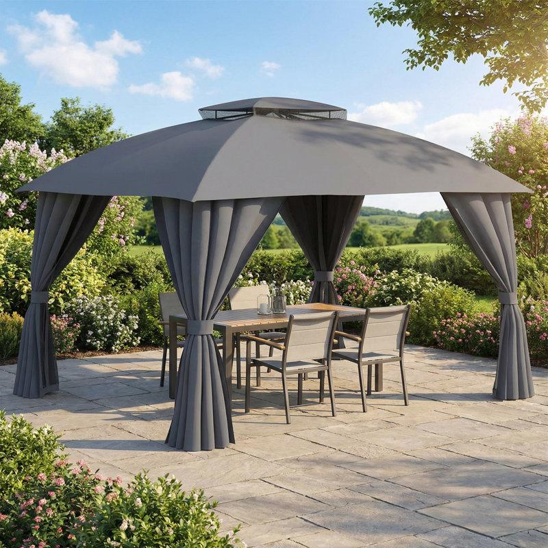 10 x 12 FT Outdoor Steel Patio Gazebo With Double Roof, 108" H x 144" W x 120" D
