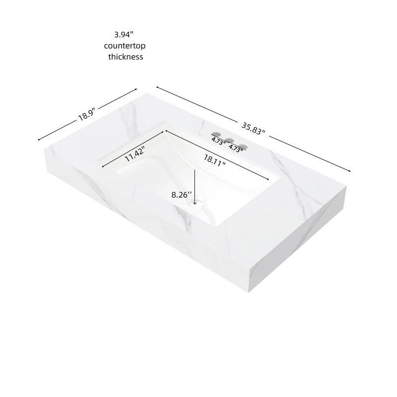 Sintered Stone Countertop and Undermount Ceramic Basin, Carrara White