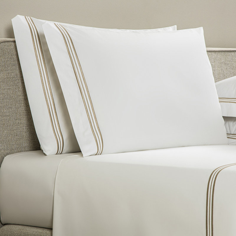 Triplo Bourdon Pillow Case, White/Savage Beige, King