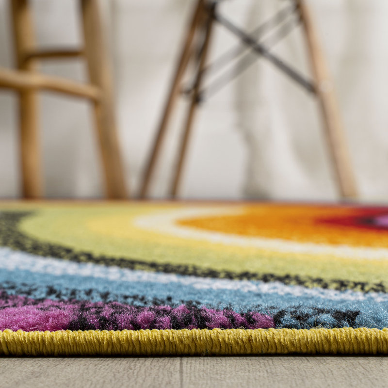 Connor-Joe Abstract Swirl Red/Yellow/Blue Rug, Rectangle 4' x 6'