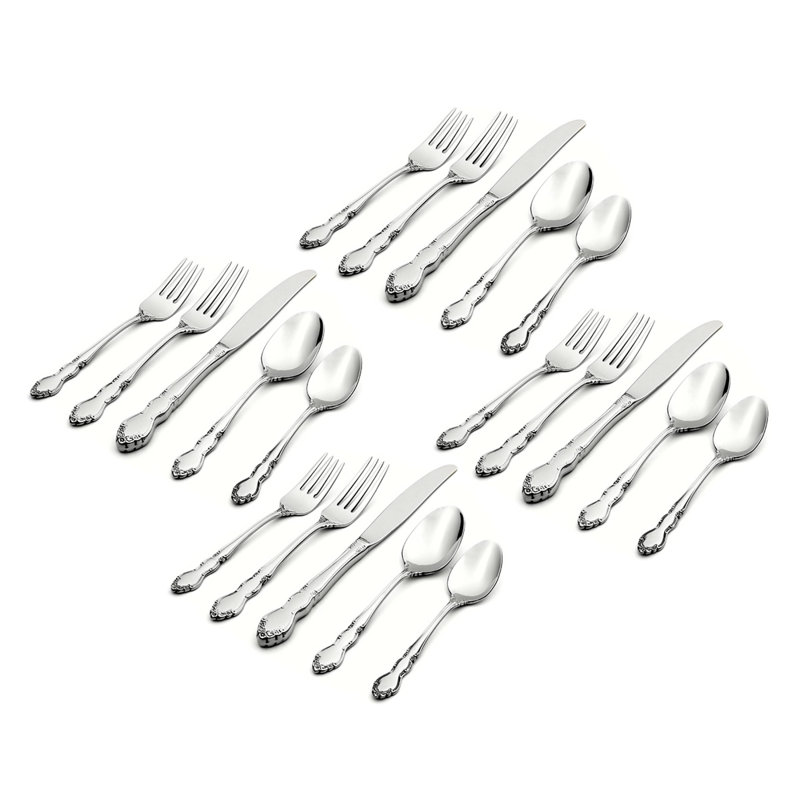 Dover 20-Piece Stainless Steel Flatware Set with Floral Design