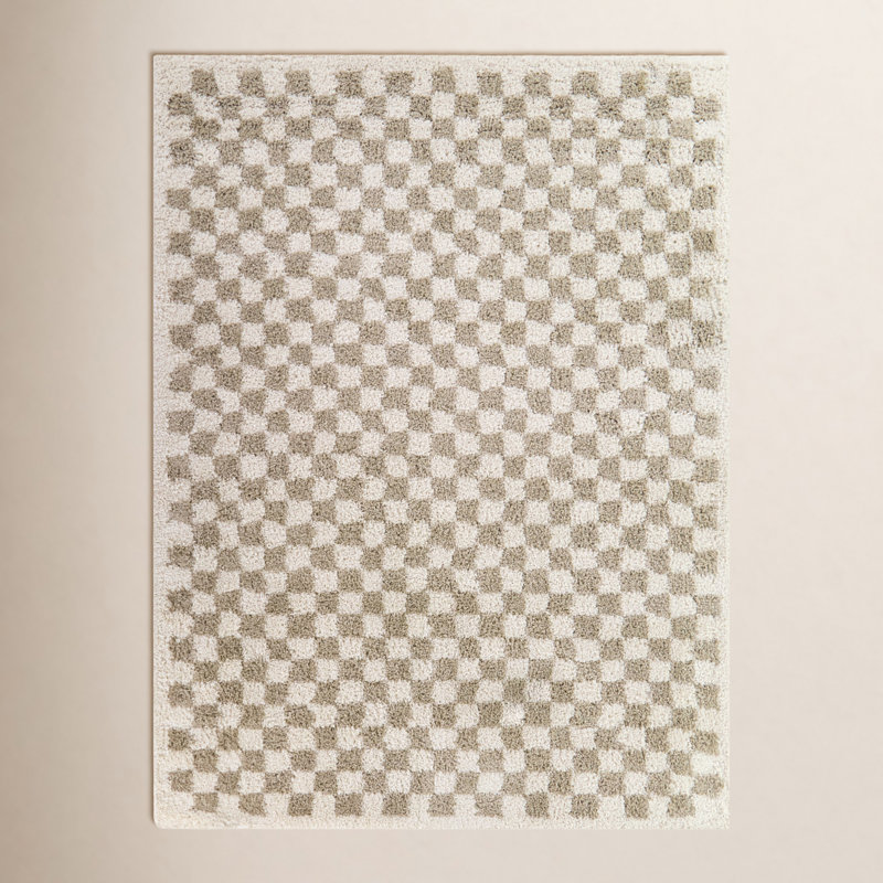 Tapis beige à carreaux à poils longs Walker, Rectangle 5 pi 2 po x 6 pi 11 po