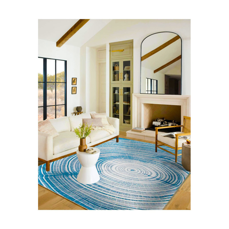 Tapis décoratif bleu à motif de bûches lavable à la machine, Sous-tapis carré 3 pi 3 po inclus