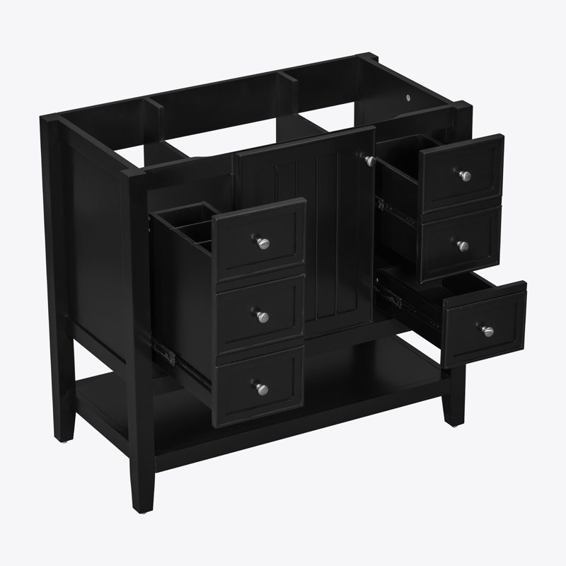 36" Black Solid Wood and MDF Freestanding Bathroom Vanity