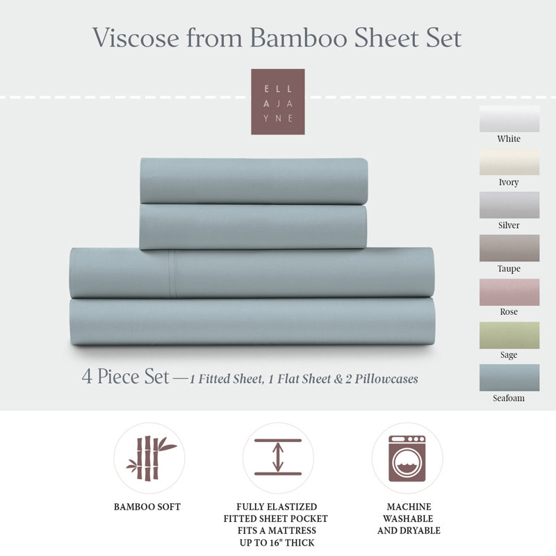 Ella Jayne Bamboo 4-Piece Sheet Set, Seafoam, Cal King